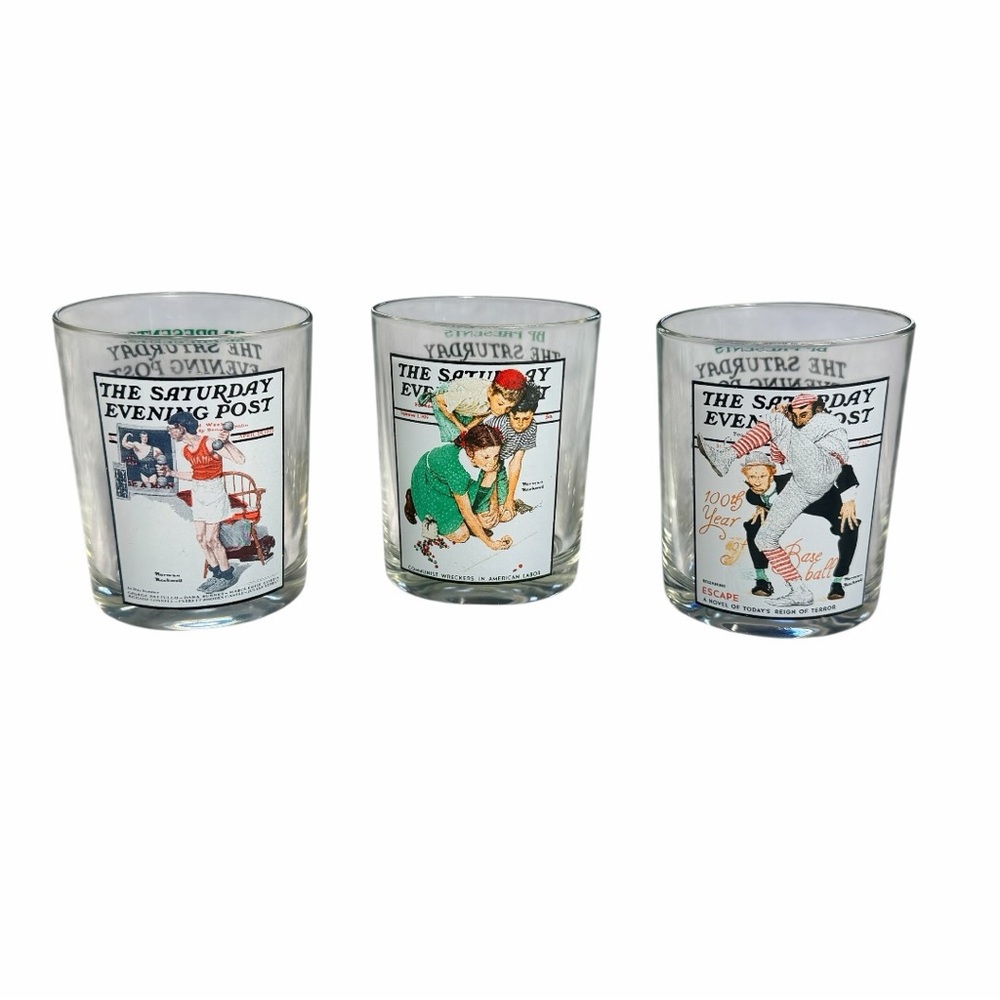 Vintage Norman Rockwell Saturday Evening Post Glassware Set of 3
